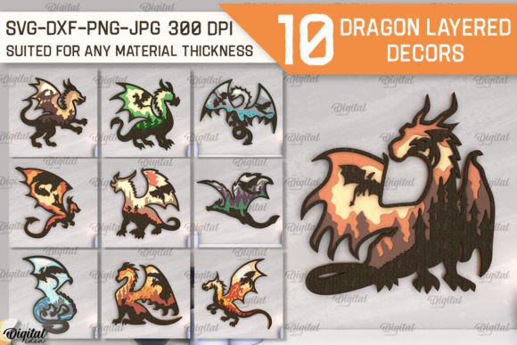 Download Dragon Layered Decor Laser Cut Bundle - Layered Collection