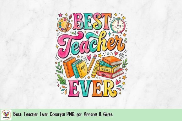 Download Best Teacher Ever Colorful PNG for Apparel &amp; Gifts - Teacher Collection