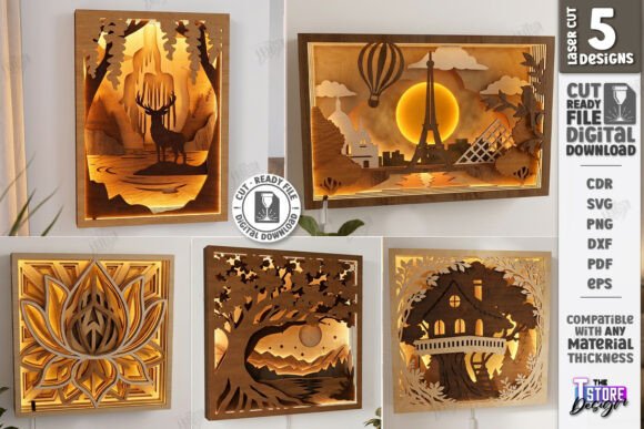 Download 3D Layered Light Boxes Art Laser Bundle - Layered Collection