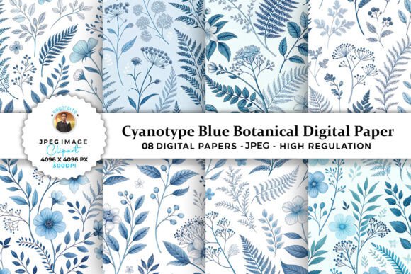 Download Cyanotype Blue Botanical Digital Paper - Cyanotype Collection