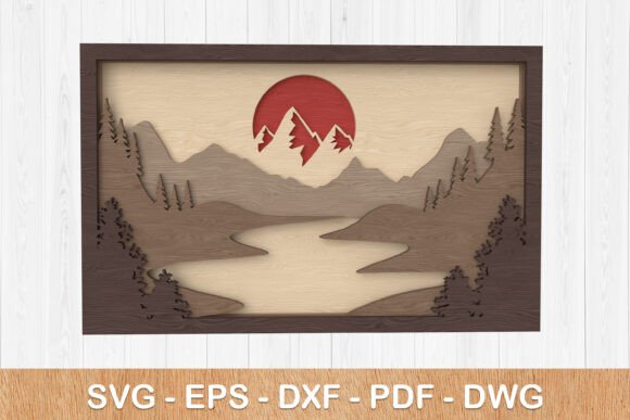 Download Mountain River Sunset Layered Wall Art - Layered Collection